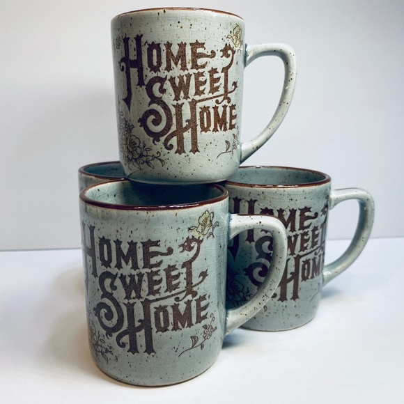 Otagiri Other - Otagiri CERAMIC HOME SWEET HOME MUG Japan Vtg Cabin Rustic Grey Brown Set Of 4
